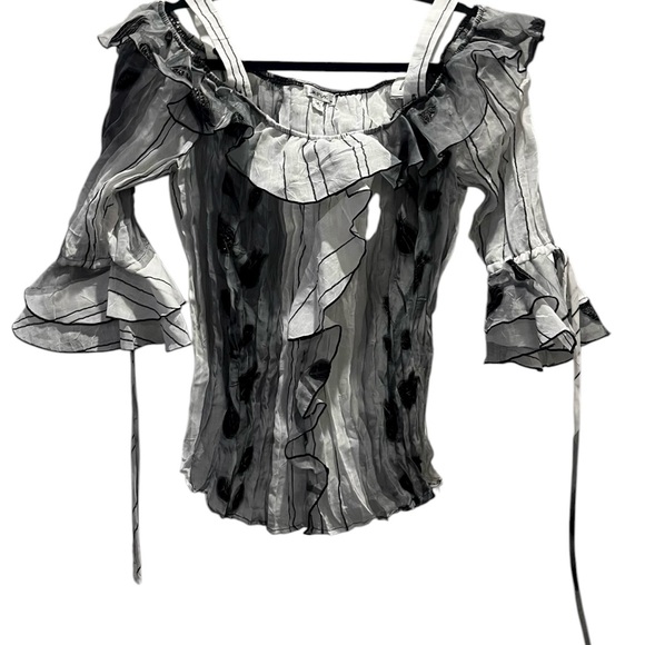 Jaipur Black and White Ruffled Blouse Medium - Picture 2 of 12
